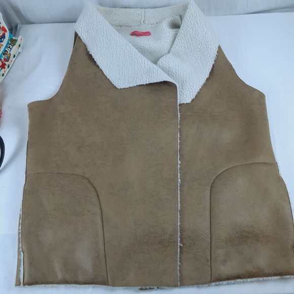 Elaine Turner Womens Sleeveless Faux Suede Leather Open Vest Size M/L Shearling - Picture 15 of 16